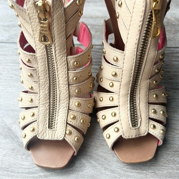 BCBGMaxAzria Ivory Leather Gladiator Studded Full Leather Open Toe Pumps - Picture 4 of 16